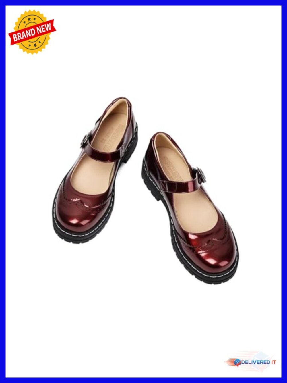 Gothic Mary Jane Oxford Shoes Ankle Tie Round Toe PU - Picture 5 of 6